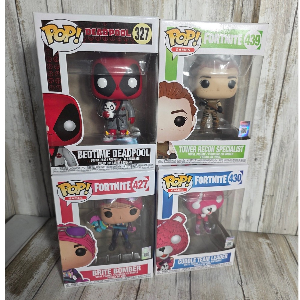 Funko Pop Fortnite & Deadpool Lot of 4 Brite Bomber Cuddle Team Bedtime 427 430 - Picture 2 of 8